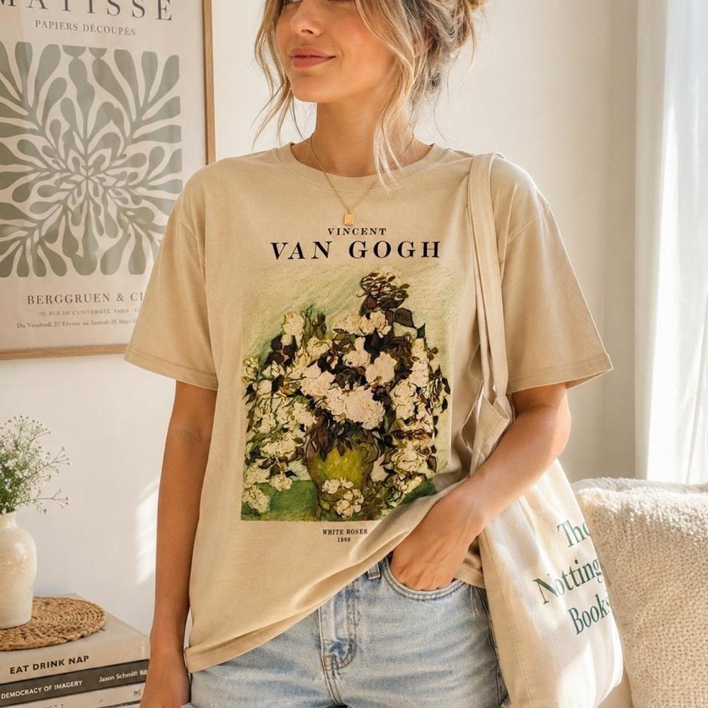 Brisco Vincent Van Gogh "White Roses 1890" Graphic Art T-Shirt